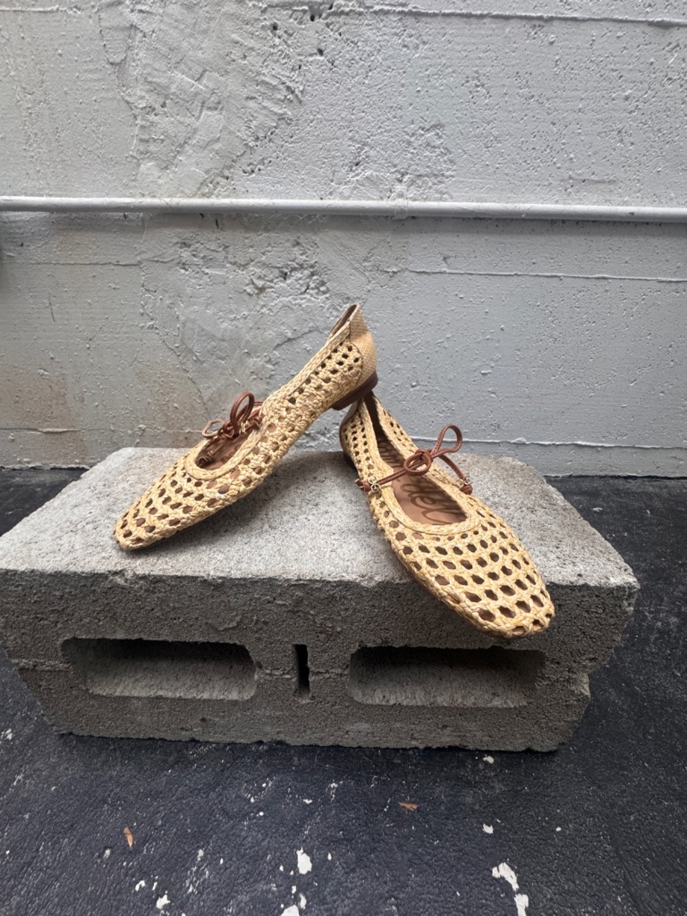 Sam Edelman Size 8.5 Woven Raffia Ballet Flats in Natural Tan